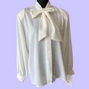 Vintage PENDELTON Country Sophisticates Off White Pussy Bow Tunic Size 18